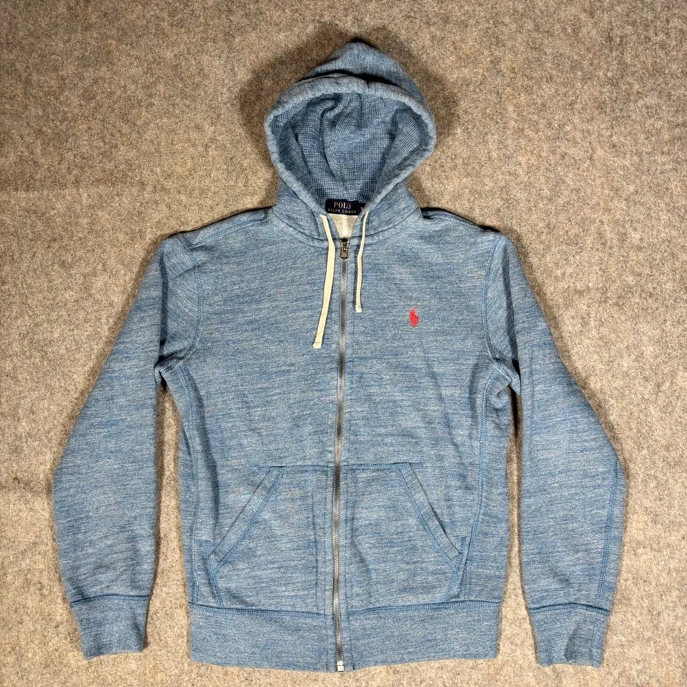 Polo Ralph Lauren Zip Hoodie Mens Small Blue Heathered Pony Logo Sweatshirt